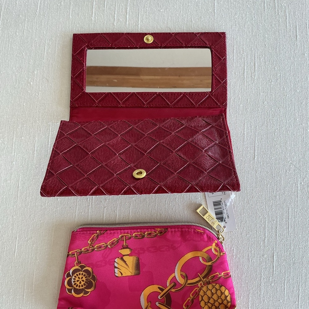 Estee Lauder Pink Zip Pouch and Red woven Mirror - Picture 3 of 4